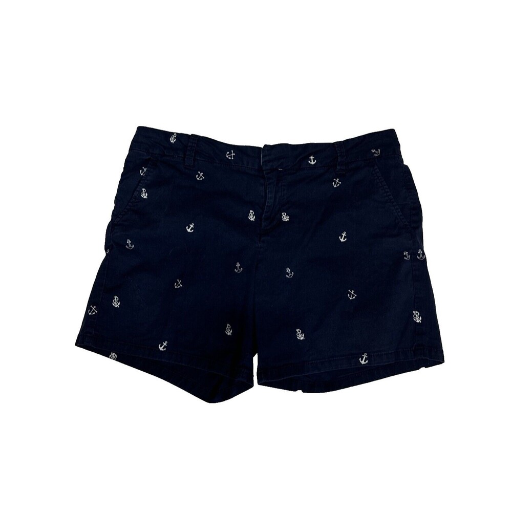 Women’s GH Bass & Co SIZE 12 Dark Blue Nautical Shorts White Anchors Beach Core